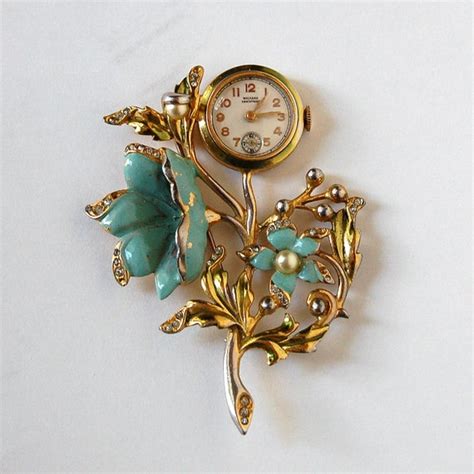 brooch with fake watch floral|Floral Watch Brooch .